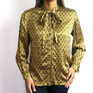 Vintage Patterned Silk Shirt w/Front Ties